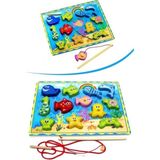 Woodhub 3D Ahşap Oyuncak Balık Tutma ve Ipe Dizme Oyun Alanı (42 Parça Puzzle Hediyeli) - Ahşap Desenli