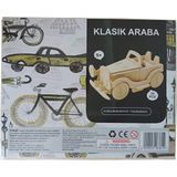 Woodhub 3D Ahşap Puzzle Klasik Araba 25 Parça Kendin Yap Kit (Dıy, Yapboz, Boyanabilir) - Ahşap Desenli