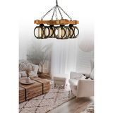 Woodhub 50 x 50 Otantik Ahşap Dörtlü Kafesli Boru Cam Avize Sarı 4 E27 35 - 50 Ahşap Salon / Oturma Odası M - 1
