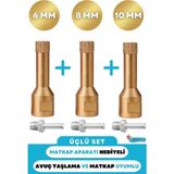 Woodhub 6mm + 8mm + 10MM Granit Mermer Seramik Beton Taş Delme Panç Spiral Taşlama Matkap Uyumlu M14 Aparat - Altın