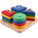 Woodhub Ahşap 4 Lü Geometrik Geçmeli Çocuk Zeka Oyunu - Ahşap Desenli