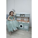 Woodhub Ahşap Boyalı Oyuncak Mutfak (Led Hediyeli) - Ahşap Desenli