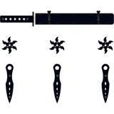 Woodhub Ahşap Samuray Seti 3 Lü, Katana Kılıcı +3 Ad. Ninja Yıldızı Kohga +3 Ad. Fırlatma Bıçağı Kunai Siya - Ahşap Desenli