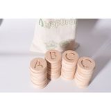 Woodhub Ahşap Yuvarlak Büyük Harf Seti - Doğal Ahşap Tüm Harfler - Eğitici Oyuncak - Ahşap Desenli