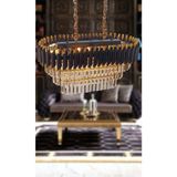 Woodhub Avizade Zamira 75 x 35 cm Kristal Taşlı 3 Katlı Yemek Masası Üstü Lüks Avize 6 Lı (Black-Gold) - 1 - Ahşap