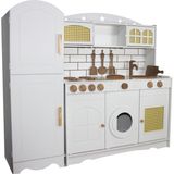 Woodhub Buzdolaplı Ahşap Oyuncak Mutfak - Ahşap Desenli