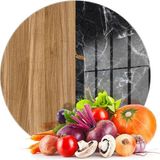 Woodhub Cam Kesme Tahtası Yuvarlak Ahşap ve Mermer Desenli 30 X 30 cm