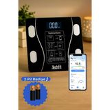 Woodhub Dijital Akıllı Bluetooth Vücut Analizli Tartı, 2 Pil Hediyeli - Siyah