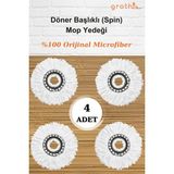 Woodhub Döner Başlıklı (Spin) Mop Yedek Başlığı, 4'lü Set, Mikrofiber, Dayanıklı ve Kullanışlı - 1BW-Beyaz - Seçenek 1