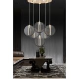 Woodhub Dustin 6'lı Yuvarlak 3 Renk 80 Watt Gold Kristal Ledli Modern Oturma Odası Salon Sarkıt Avize - 1 - Ahşap