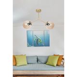 Woodhub Focus Modern Tasarım Salon - Mutfak - Cafe - Hol - Yatak Odası Eskitme Renk Bal Camlı 2 Li Avize - 1 - Ahşap
