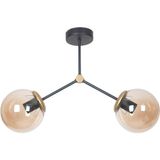 Woodhub Focus Modern Tasarım Salon - Mutfak - Cafe - Hol - Yatak Odası Siyah Gold Renk Bal Camlı 2 Li Avize - 1 - Ahşap