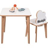 Woodhub Isme Özel Çocuk Masa ve 1 Sandalye Takımı Aktivite Masası Çocuk Mobilyası Çalışma Masası Sandalyesi - Ahşap Desenli