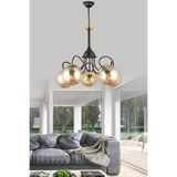 Woodhub Kareyel Siyah 5'li Bal Glop Camlı Aşağı Bakan Modern Lüks Avize - 1 - Ahşap