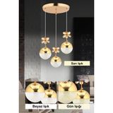 Woodhub Kelebek 3'lü Gold 3 Renk Kademeli Sarkıt Ledli Kristal Taşlı Avize - 1 - Ahşap