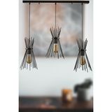 Woodhub Kirpi Siyah Sıralı Sarkıt Salon - Mutfak 3 Lü Avize - 1 - Ahşap