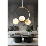 Woodhub Ladre 3lü Beyaz Camlı Gold Modern Sarkıt, Mutfakyatak Odası Salon Avize - 1 - Ahşap