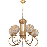 Woodhub Mahidevran 5 Li Lü x Kristal Taşlı Avize (Gold) - 1 - Ahşap
