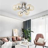 Woodhub Maral 6lı Siyah Krom Bal Camlı Modern Genç Odası Yatak Odası Retro Salon Avize - 1 - Ahşap