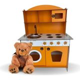Woodhub Montessori Eğitici Ahşap Çocuk Oyuncak Mutfak - Turuncu Renk - 3 mm 84X60 cm - Ahşap Desenli