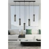 Woodhub Natali 5 Li Sıralı Siyah Salon- Modern Tasarım Yemek Masası Üstü Salon Sarkıt Avize - 1 - Ahşap
