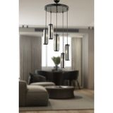 Woodhub Natali 5 Li Yuvarlak Siyah Modern Kristalli, Taşlı Modern Tasarım Kristal Salon Sarkıt Avize - 1 - Ahşap