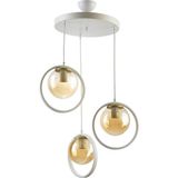 Woodhub Nina Modern Metal Beyaz Renk Halkalı Kapalı Bal Camlı Sarkıt Salon - Mutfak - Yatak Odası 3 Lü Aviz - 1 - Ahşap