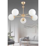 Woodhub Nisa 5'li Gold Beyaz Glop Camlı Avize - 1 - Ahşap