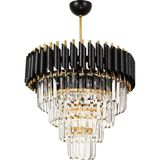 Woodhub Palmira 45'lik Kristal Taşlı Lüks Avize - (Siyah-Gold) - 1 - Ahşap