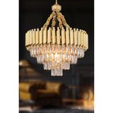 Woodhub Palmira 55'lik Prizma Kesim Kristal Taşlı Lüks Avize - (Sarı-Yaldız) - 1 - Ahşap