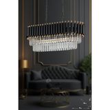 Woodhub Palmira 75 x 35 cm Kristal Taşlı Lüks Yemek Masası Üstü Avize 6'lı - (Siyah-Gold) - 1 - Ahşap