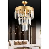 Woodhub Paris 3'lü Katlı Gold Kristal Taşlı 30'luk Modern Avize - 1 - Ahşap