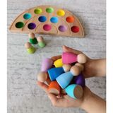 Woodhub Peg Bebek ve Gökkuşağı Tabla Eşleştirme 12'lii Insan Figürleri (Waldorf) - Ahşap Desenli