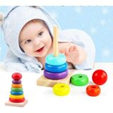 Woodhub Renkli Ahşap Kule Oyunu Zeka Algı Eğitici Oyuncak Kule - Ahşap Desenli