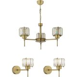Woodhub Sadem 3 Lü Eskitme 3 Parça Kristalli Taşlı Modern Tasarım Kristal Salon Avize-Aplik Seti - 1 - Ahşap