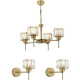 Woodhub Sadem 4 Lü Eskitme 3 Parça Kristalli Taşlı Modern Tasarım Kristal Salon Avize-Aplik Seti - 1 - Ahşap