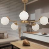 Woodhub Sara 5li Eskitme Boyalı Beyaz Camlı Modern Genç Odası Yemek Masası Üstü Salon Avize - 1 - Ahşap