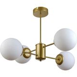 Woodhub Seul Modern Tasarım Salon Yemek Odası Mutfak Eskitme Renk Beyaz Camlı Sarkıt 4 Lü Avize - 1 - Ahşap