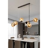 Woodhub Simao Modern Tasarım Siyah Renk Bal Camlı Salon - Yemek Masası Üstü - Mutfak Sıralı 6 Lı Avize - 1 - Ahşap