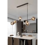 Woodhub Simao Modern Tasarım Siyah Renk Füme Camlı Salon - Yemek Masası Üstü - Mutfak Sıralı 6 Lı Avize - 1 - Ahşap