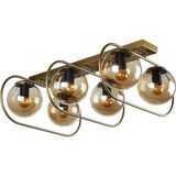 Woodhub Sühan 6.lı Sıralı Eskitme Bal Glop Camlı Avize - 1 - Ahşap