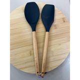 Woodhub Tantitoni Bambu Saplı Füme Renkli Silikon Büyük Kaşık ve Spatula Set
