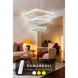 Woodhub Taş 3 Katlı Modern Sarkıt Kristal Taşlı LED Avize - 3 Renk Kumandalı - ( Beyaz - Sarı - Gün Işığı ) - 1 - Ahşap