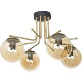Woodhub Vezüv Özel Tasarım Plafonyer Tavan Eskitme Gold Renk Bal Camlı 4 Lü Avize - 1 - Ahşap