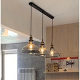 Woodhub Vintage,rustik 3 x E27 Masa Üstü Cam Başlık Sarkıt Avize Taban UZUNLUĞU:60 cm Cam ÇAP:20 cm - 1 - Ahşap