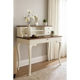 Wooding Mobilya 100 cm 5 Çekmeceli Masif Beyaz Ceviz Raflı Çalışma Masası - 100x60 Cm - Beyaz - Ceviz