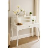 Wooding Mobilya 100 cm 5 Çekmeceli Masif Beyaz Raflı Çalışma Masası - 100x60 Cm