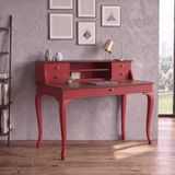Wooding Mobilya 110 cm 5 Çekmeceli Kırmızı Ceviz Raflı Masif Çalışma Masası - 110 x 70 - Kırmızı - Ceviz