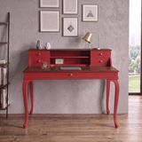 Wooding Mobilya 120 cm 5 Çekmeceli Kırmızı Ceviz Raflı Masif Çalışma Masası - 120 x 80 - Kırmızı - Ceviz