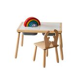 Wood&joy Doğal Ahşap Duyusal Çocuk Aktivite Masası + 1 Sandalye Seti - Beyaz